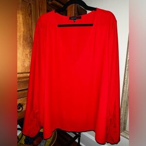 Eloquii blouse. Red. Size 28. Vneck. Like new. Flattering/beautiful drape.